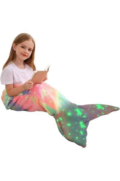 HASTHIP Hastebaby Mermaid Tail Blanket for Kids, Soft Cartoon Flannel Blanket...