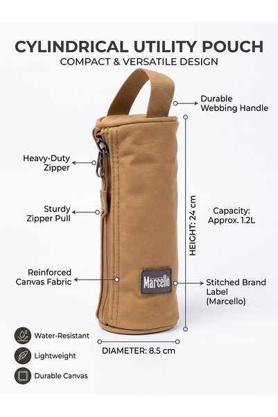 Marcello Insulated Bottle Holder Bag with Zipper Closure | Portable Water Bottle Carrier with Carry Handle | Reusable Bottle Sleeve for Travel, Gym, Office, School and Everyday Use