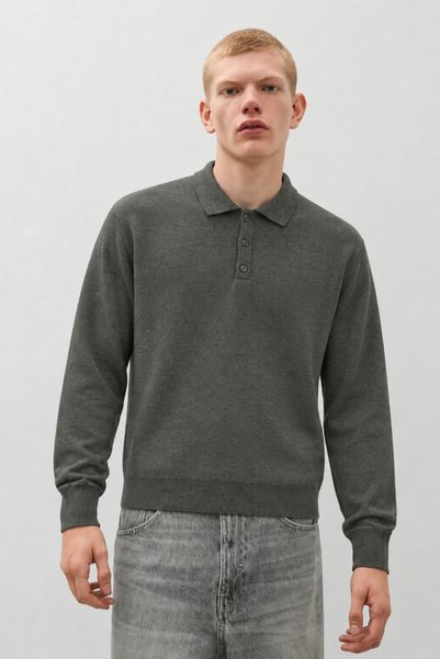 DAMGA JEANS Men's Polo Collar Buttoned Long Sleeve Smoked Sweater