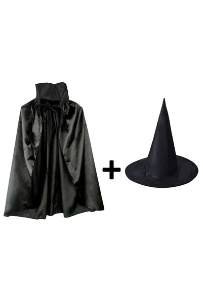 plentiful Plentiful Black Collared Cape and Black Witch Hat Set Kids Size