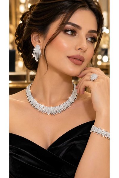 BYNAN طقم اكسسوار نسائي سهرة فاخر 4 قطع