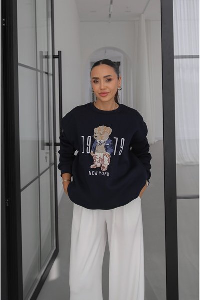 Havoş Navy Blue 1979 Teddy Printed Sweatshirt