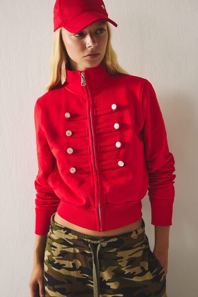 DeFacto Baumwoll-Loose-Fit-Langarm-Cardigan mit halbem Rollkragen und Reißver...