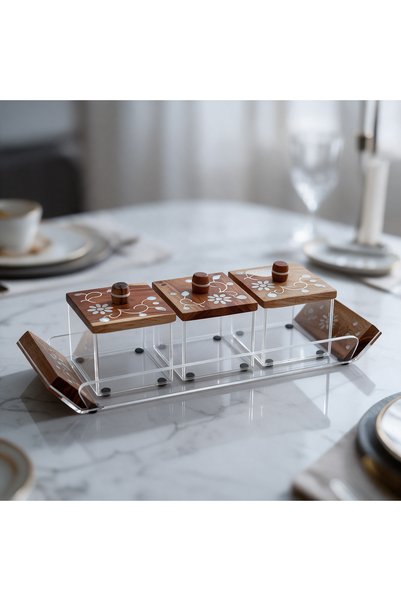 Generic Brand Acrylic Palette with Wooden Handle +3 Boxes with Wooden Lid