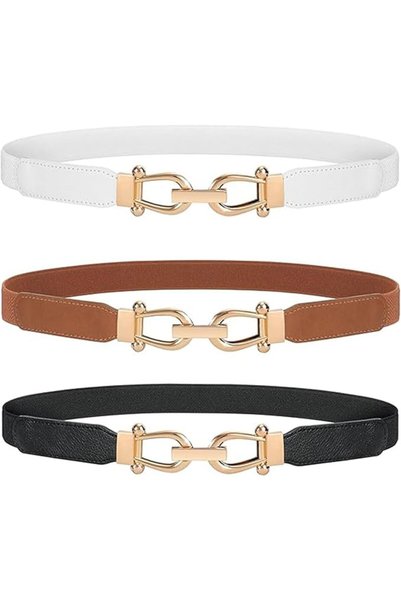 GENERAL Women's Elastic Waist Leather Belt Set for Dress Shirts,3-Pack