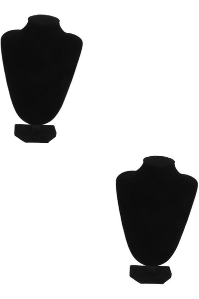 PRETYZOOM 2pcs Black Velvet Necklace Bust Display Stand Jewelry Organizer Hol...