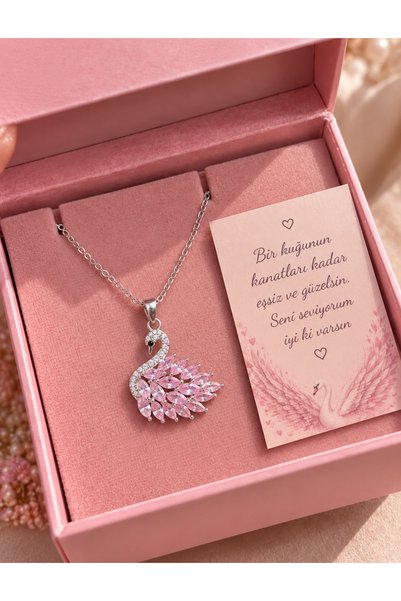 perry accessories قلادة على شكل بجعة وردية من الفولاذ المقاوم للصدأ بتصميم خا...