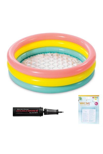 Şişme Yumuşak Tabanlı Renkli 3 Boğumlu Baby Pool Çocuk Bebek Havuzu,86x25 cm ve Pompa+Yama Set, Pomp