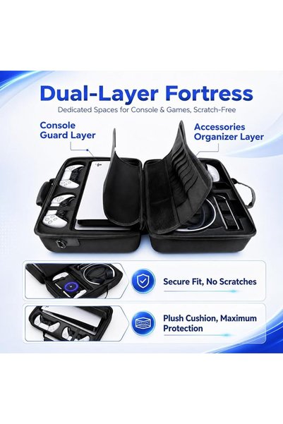 GENERAL Rightsure Carrying Case with PS5 Slim, EVA Hard Shell Travel Bag with Double Dividers, Waterproof, D