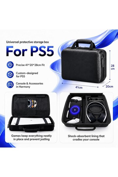 GENERAL Rightsure Carrying Case with PS5 Slim, EVA Hard Shell Travel Bag with Double Dividers, Waterproof, D