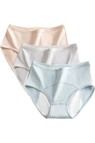 Dress Cici Mid Rise Period Panties, Cotton Leak Proof Panties for Women 3-PACK