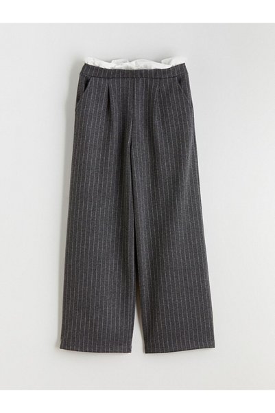 LC Waikiki Lcw Kids Anthracite Elastic Waist Pleated Girls' Trousers