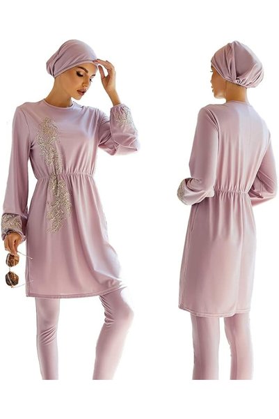 IDOPIP ملابس سباحة بوركيني للنساء، بدلة سباحة إسلامية محتشمة بأكمام طويلة، حج...