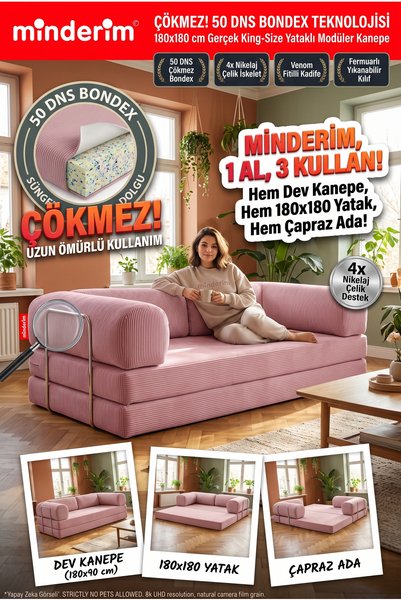 Minderim Eko Kanepe Yataklı Modüler Yer Koltuğu 50 DNS Bondex Katlanır Çift K...