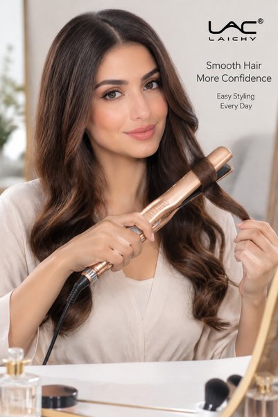 LAC Professional Wide Plate Hair Straightener, Gold Ceramic Flat Iron with Adjustable Temperature, Salon Hair Styling Tool for Silky Smooth Hair