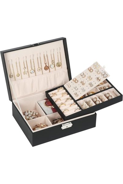 GENERAL Jewelry Box for Women Girls 2 Layers Organizer with Lock PU Leather S...