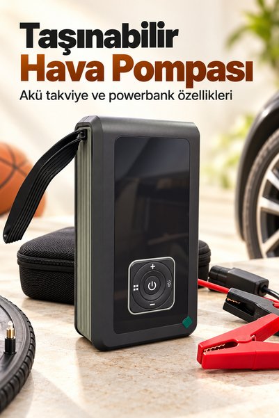 Laraheiser YENİ Powerbank Özellikli Akü Takviye Cihazı ve Taşınabilir Hava Pompası TREND