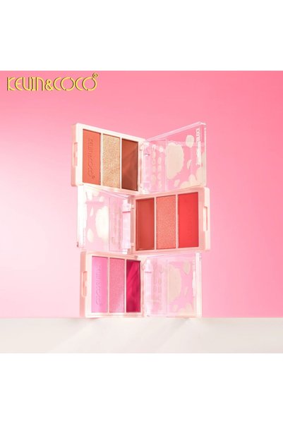 kevin coco Paleta Fard de Obraz KEVIN&COCO, 3 Nuante, Blush si Iluminator, Finish Mat si Sidefat, Model 3, 6,7 x 1,5 x 11 cm
