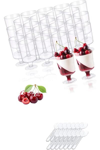Generic 50PCS Mini Dessert Cups Set - Reusable Plastic Round Dessert Cups wit...