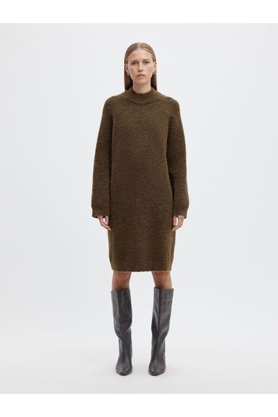 SELECTED Rochie tricotată cu guler înalt, amestec de lână