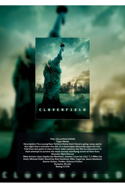 OEM Αφίσα Ινφογραφικό Cloverfield, Ταινία SF Καλτ, Χαρτόνι 250γρ, Μορφή Α4