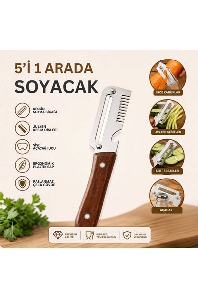 BuradaBuldun Çok Amaçlı Soyacak Paslanmaz Çelik Jülyen Sebze Meyve Soyucu Şişe Açacağı