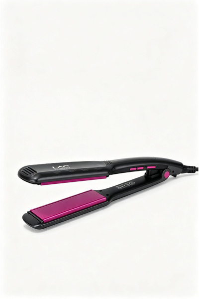 LAC Professional Hair Straightener, Black & Fuchsia Wide Plate Flat Iron, Adjustable Temperature Salon Hair Styling Tool
