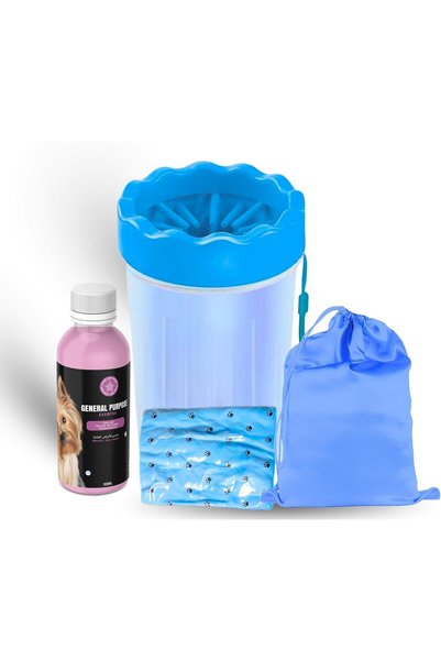 StarDotHash Portable Pet Paw Cleaner with 360° Soft Silicone Bristles, Natural Shampoo and PVC Towel, for Dogs and Cats, Small and Medium Sizes, Available in Pink, Blue, Green (Blue, Medium)