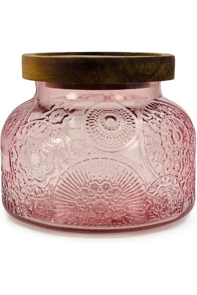 GENERAL Decorative Grey Ribbed Glass Jar with Airtight Wooden Lid, 40 fl. oz