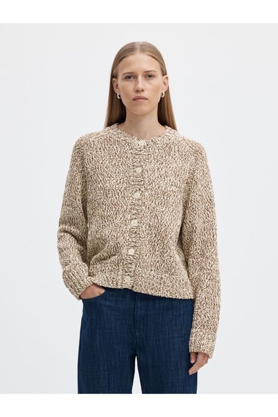 SELECTED Cardigan tricotat din bumbac organic