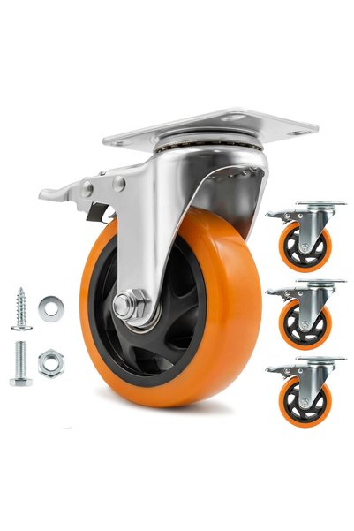 Generic 4" Caster Wheels, Casters Set of 4 Heavy Duty - Orange Polyurethane C...