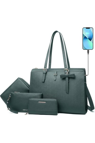 Keyli 4pc Sets Laptop Bag for Women Large Leather Laptop Briefcase with USB C...