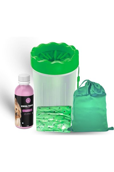 StarDotHash Portable Pet Paw Cleaner with 360° Soft Silicone Bristles, Natural Shampoo and PVC Towel, for Dogs and Cats, Small and Medium Sizes, Available in Pink, Blue, Green (Green, Medium)