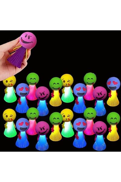 Yelajoy 24Pcs Jumping Spring Emoji Popper Toy – Colorful Light Up Bouncy Laun...