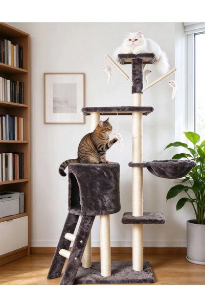 Generic Brand Cat Play Tree/Pole Scratching Post Furniture for Home (Grey, 13...