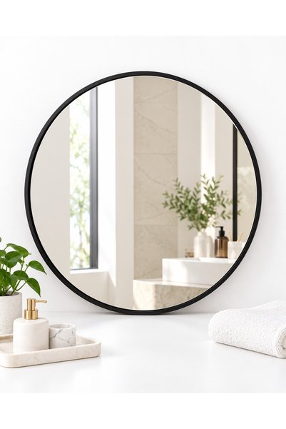 Rebiko Oglindă de perete rotundă, 70 cm, cu ramă neagră în stil loft, pentru ...
