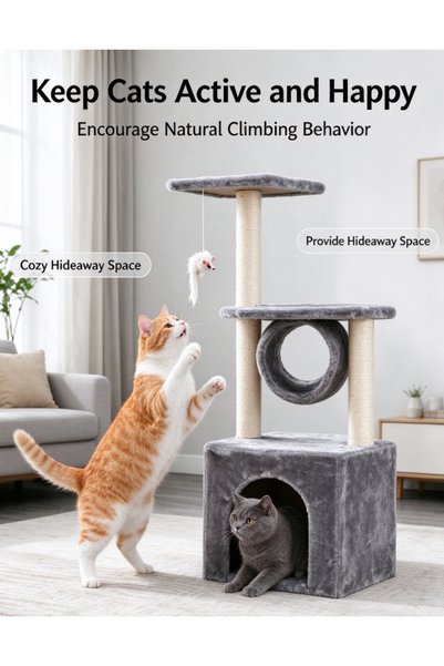 Generic Brand Cat Tree Tower with Sisal Scratching Posts, 3-Tier Indoor Cat A...