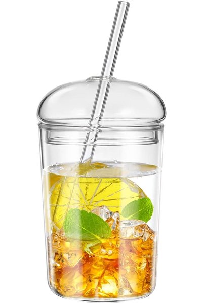 Generic Glass Tumbler with Straw and Lid, 16oz Glass Smoothie Cups Heat Resis...