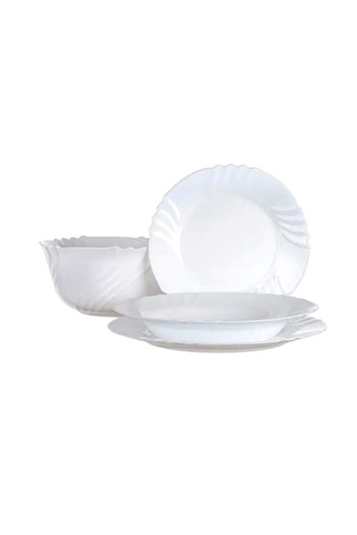 Serex Set farfurii și bol pentru 6 persoane din sticlă opal albă Nara, 19 piese
