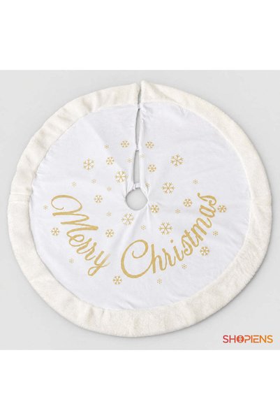 SHOPIENS Fusta Alba Catifelata Pentru Brad Merry Christmas Cu Fulgi Champagne...