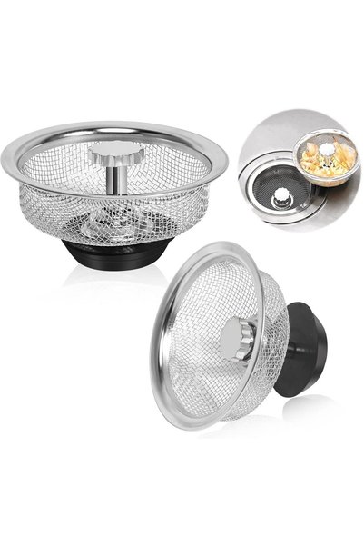 Noonedibs Set de 2 site pentru chiuvetă de bucătărie cu mâner și dop / sită p...