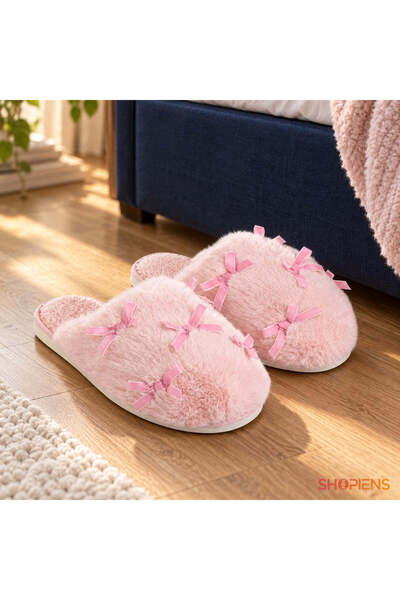 SHOPIENS Papuci De Casa Dama Roz Cu Fundite Din Catifea Marime 38-39