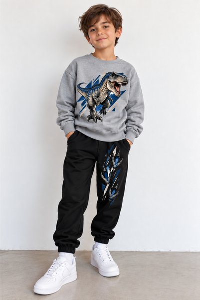 MiniHouse Sweatshirt Children's Top and Bottom Set 3 Yarn Cotton Dinosaur