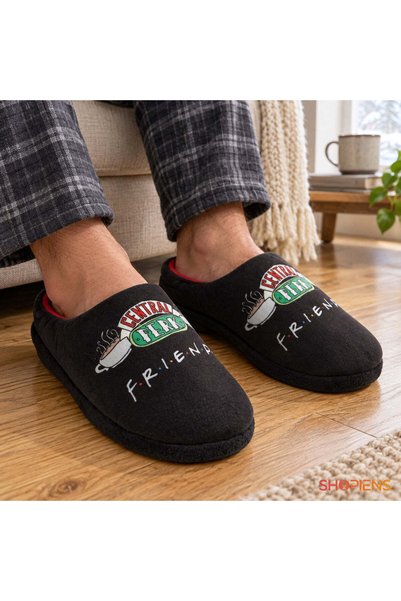 SHOPIENS Papuci De Casa Barbati Friends Negri Cu Interior Rosu Marime 41-42