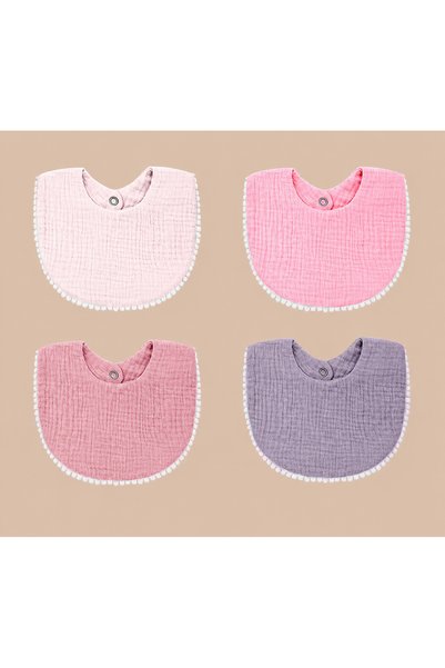 Choice Purple Pink 4pcs Cotton Baby Muslin Bibs with Ruffled Trim - Soft, Bre...