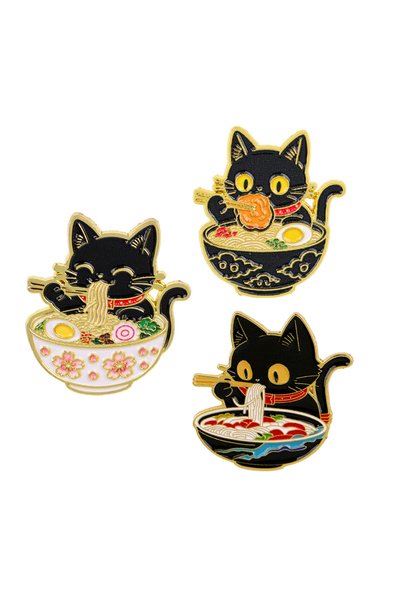 Choice 3pcs 3pcs Cartoon Black Cat Eating Ramen Enamel Pin Japanese Style Ani...