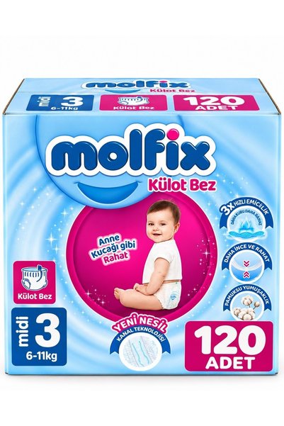 Molfix Külot Bebek Bezi 3 Beden 6-11 KG Midi 120 Adet Ekonomik Fırsat Pk