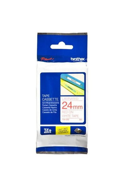 Brother Etichete TZE252 Roșu pe Alb, 24mm