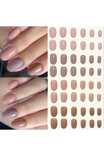 Choice Oval 96Pcs Medium Sqaure Press On Nails 4 Glossy Nude Coffee Series Fu...