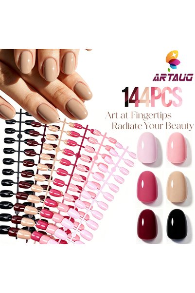 Choice MULTI 144PCS Short Oval Press On Nails Solid Color Pre Colored Soft Ge...